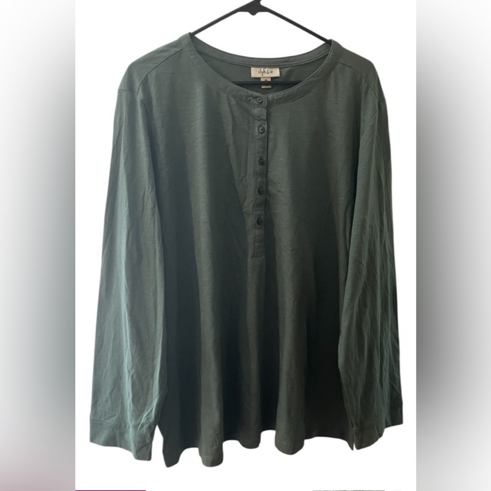 Style & Co. 3X Green Button-Up Long Sleeve Top